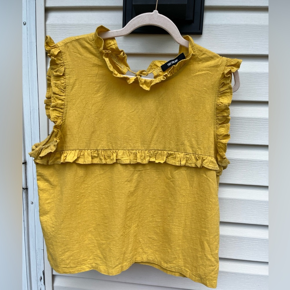 TOIT VOLANT SASHA RUFFLE LADIES YELLOW BLOUSE-L -RARE!